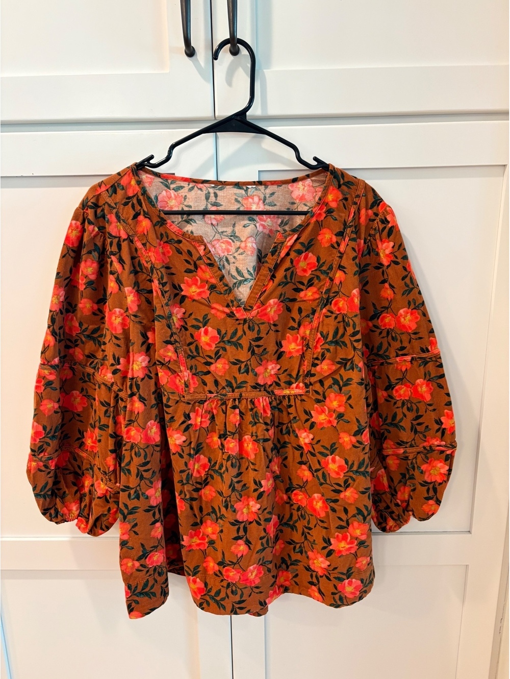 Women's Sonoma Floral Print Corduroy Blouse with Puff Sleeves